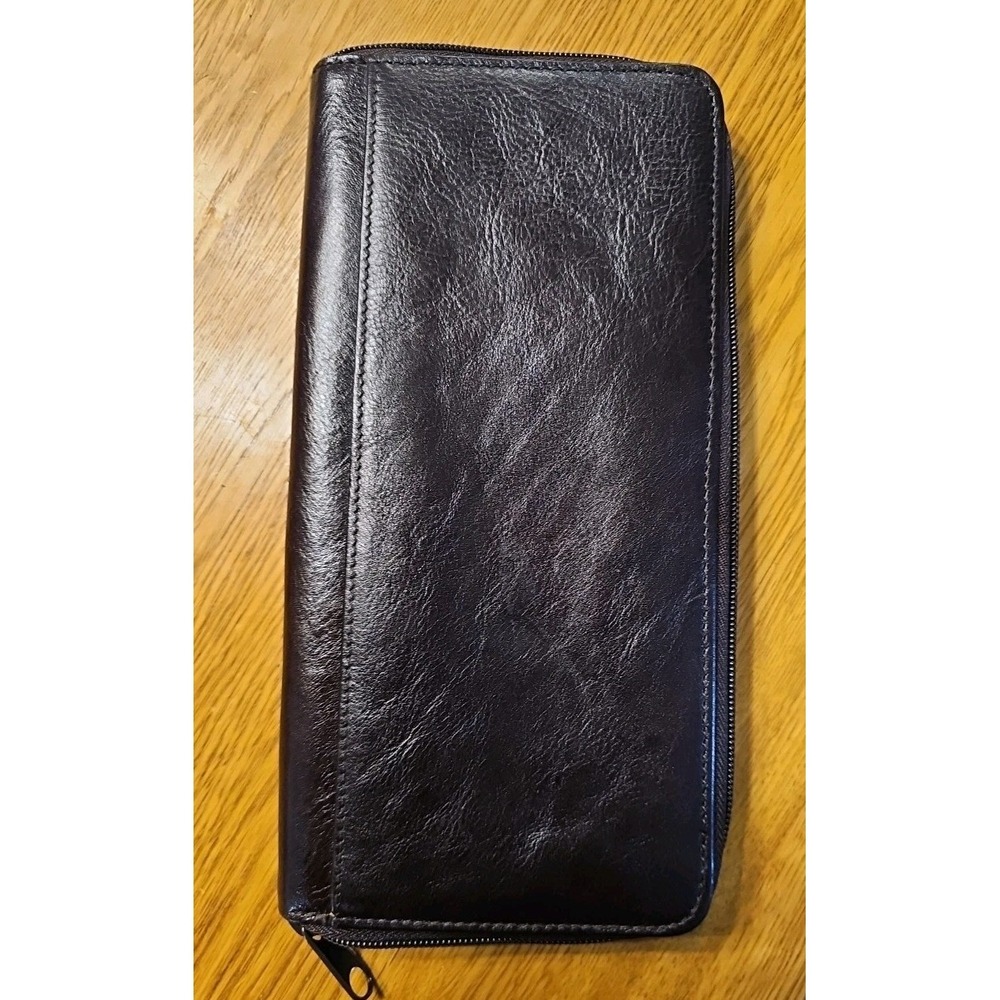 Dopp Passport Organizer Travel Wallet Brown Satin Cowhide Leather Zip Around New